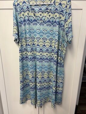 Kim Rogers Blue and Light Green Patterned Short Sleeve Dress